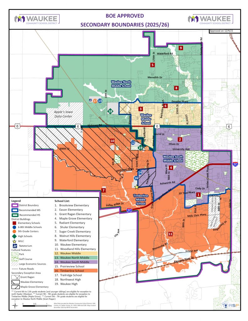 Boundaries Map for Secondary Schools with Exceptions in Waukee CSD